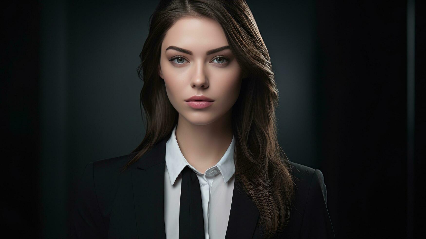 AI generated a young woman wearing a black business suit, photo