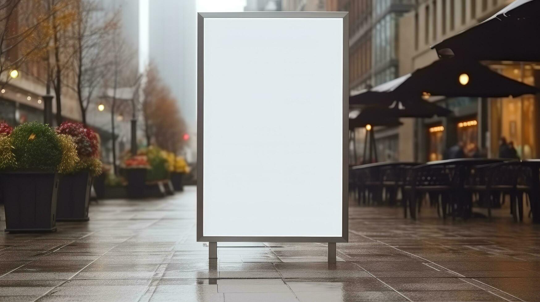 AI generated Blank restaurant shop sign or menu board with blank front realistic on a mockup template photo