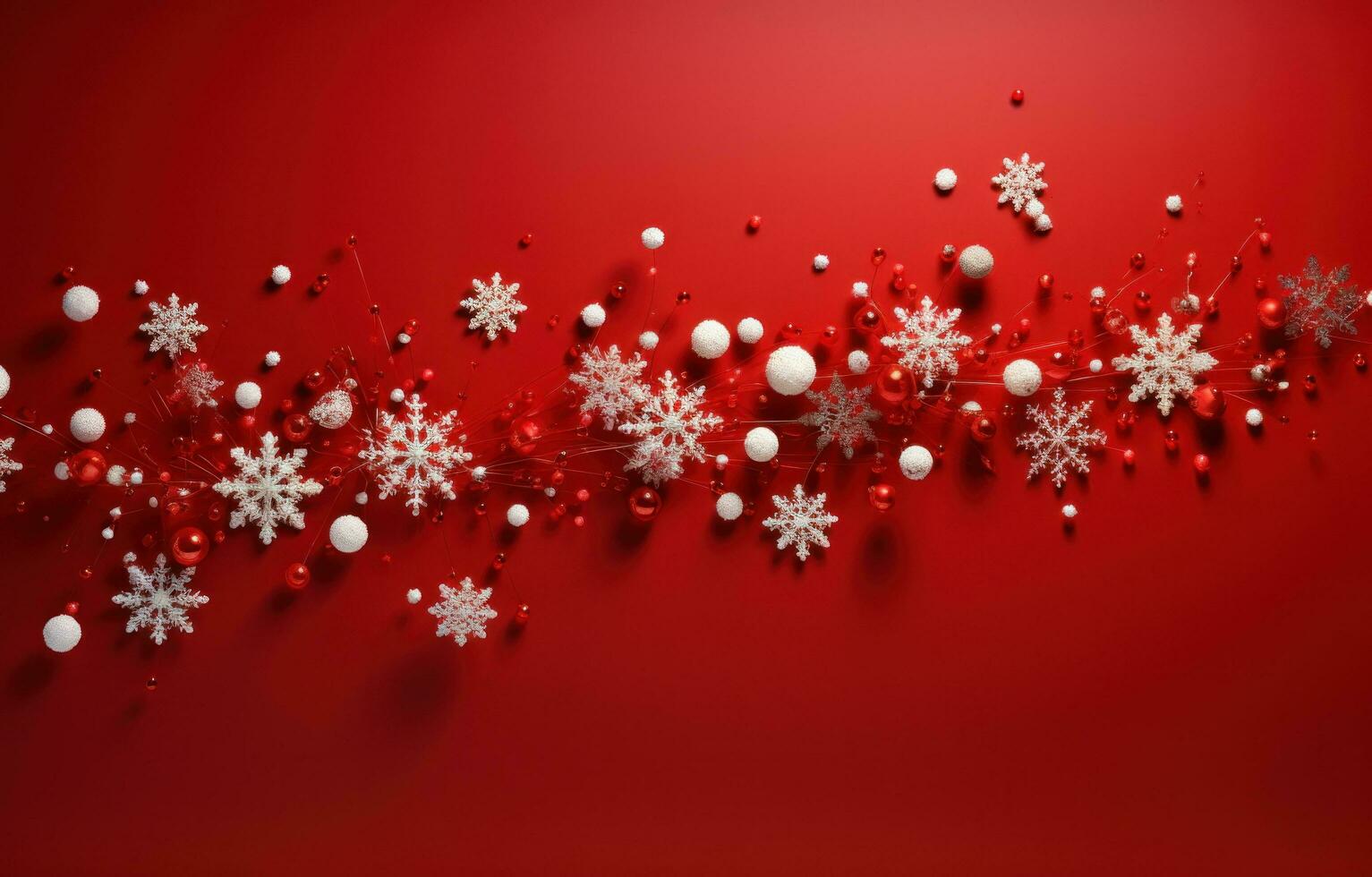 AI generated large snowflakes falling from a red background, photo