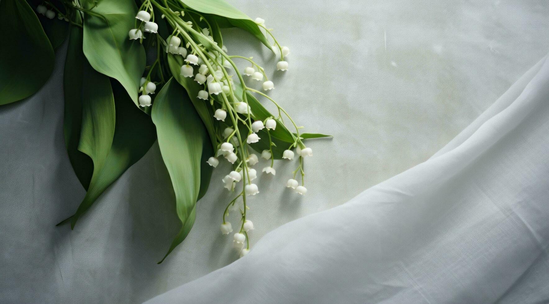 AI generated lily of the valley and olive branches on a clean, photo