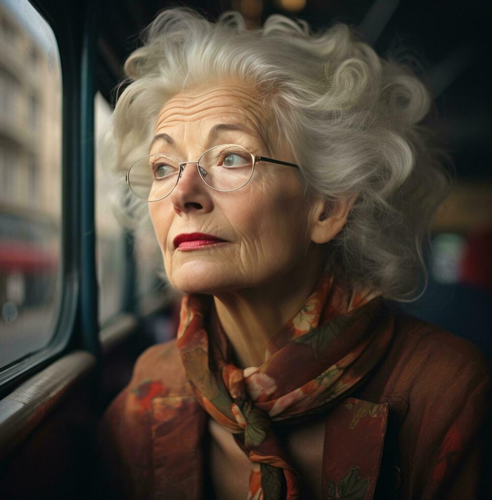 AI generated old age portraits of people looking out, photo