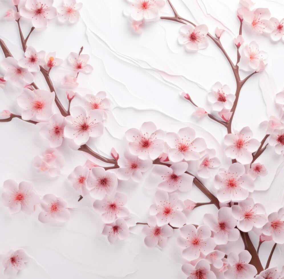 AI generated pink blossoming branches with light pink flowers on white background, photo