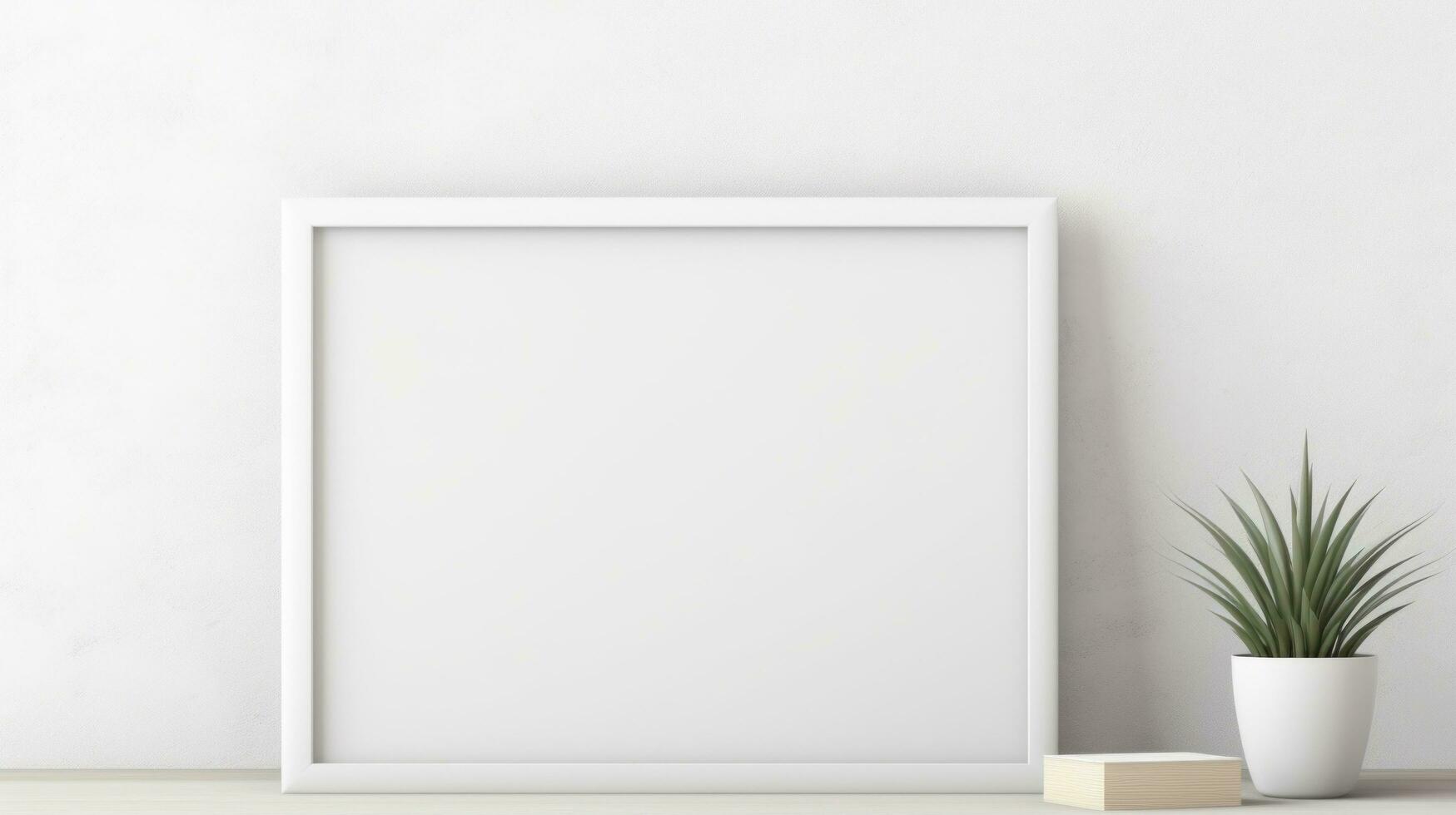 AI generated White frame with blank front, realistic on a mockup template in a white minimalist wall photo