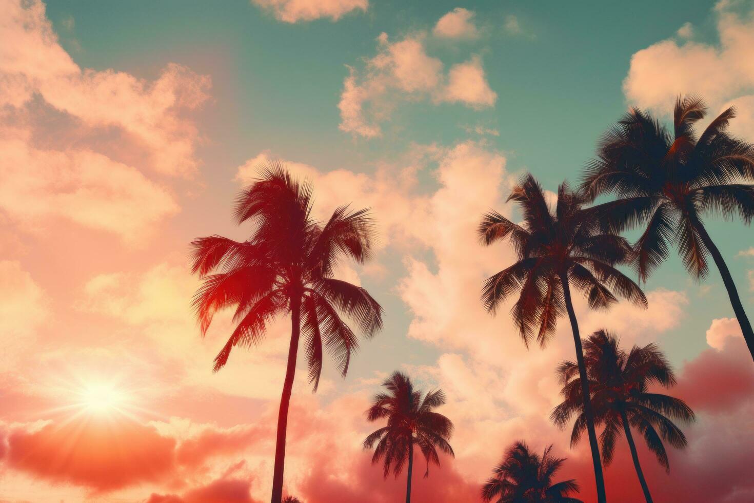 AI generated this is a picture of palm trees at sunset, photo