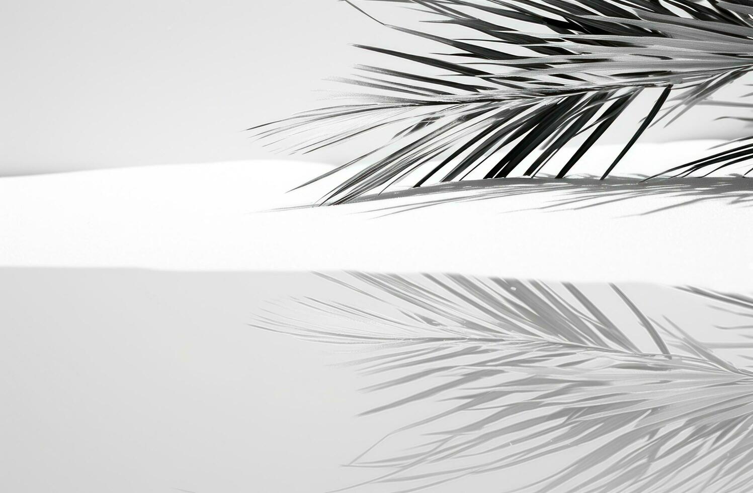 AI generated the reflection of palm leaves on the white snowy snow photo