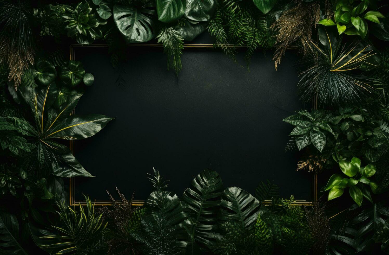 AI generated a black frame surrounded by green plants photo