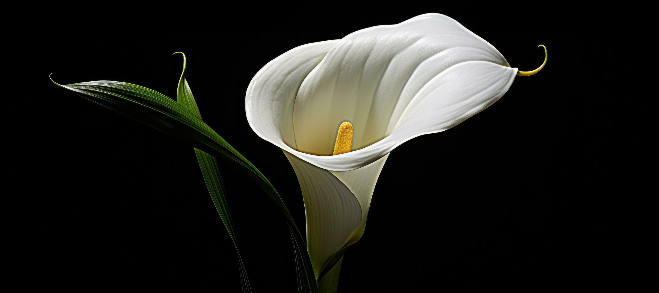 ai generado un blanco calla lirio desplegado un negro antecedentes foto