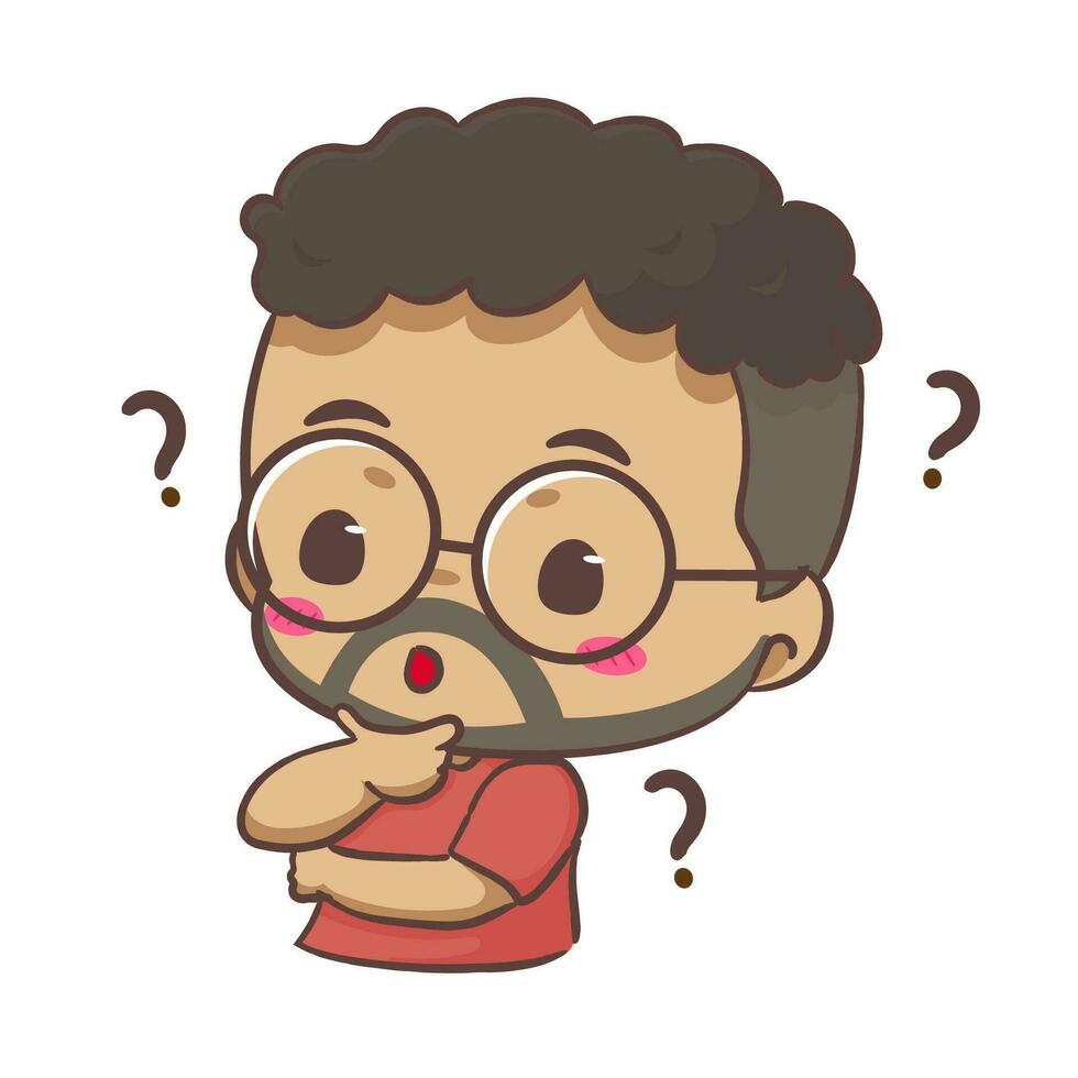 Cute man thinking of idea cartoon character. People expression concept design. Isolated background. Vector art illustration.