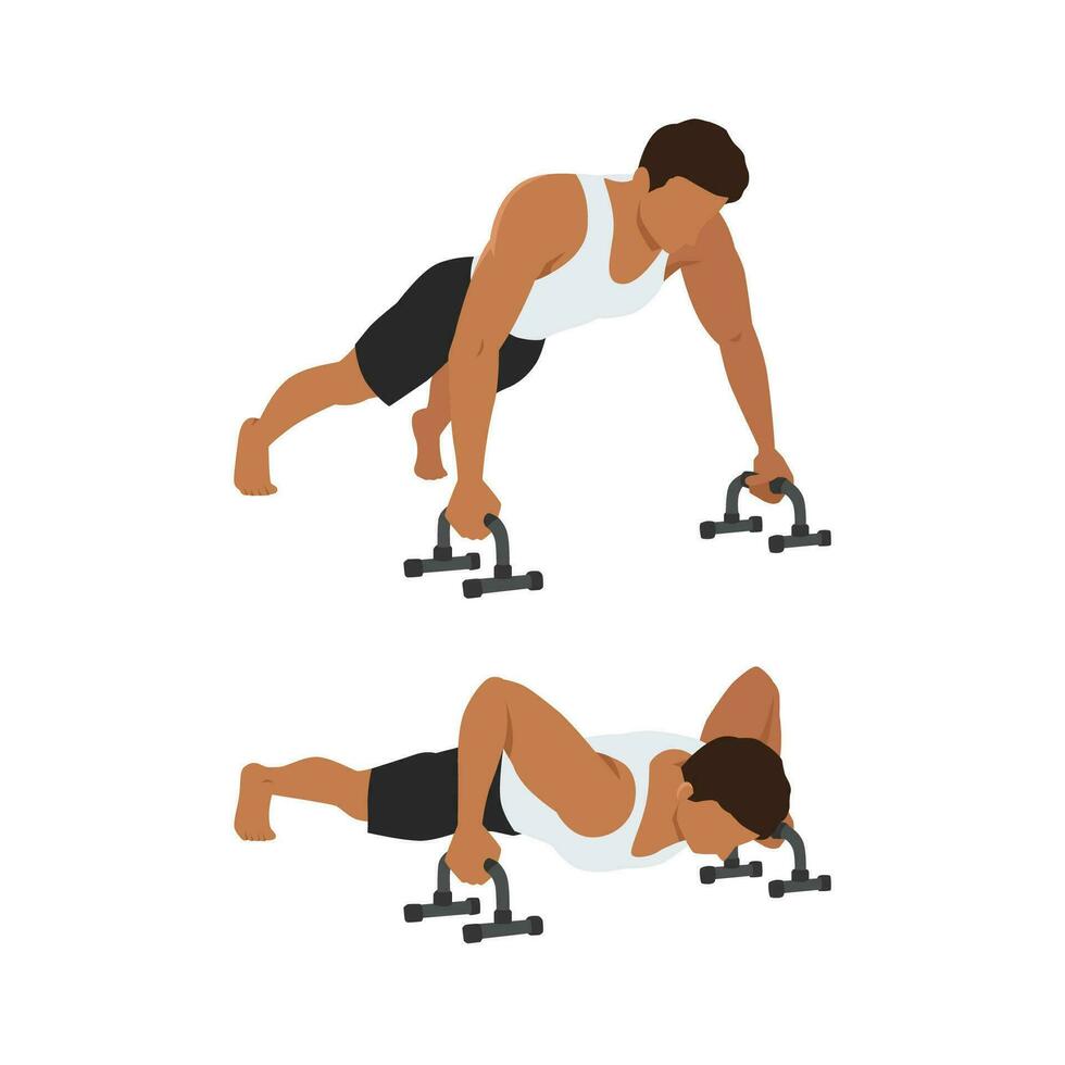 Man doing Push ups On Floor Bars exercise. vector