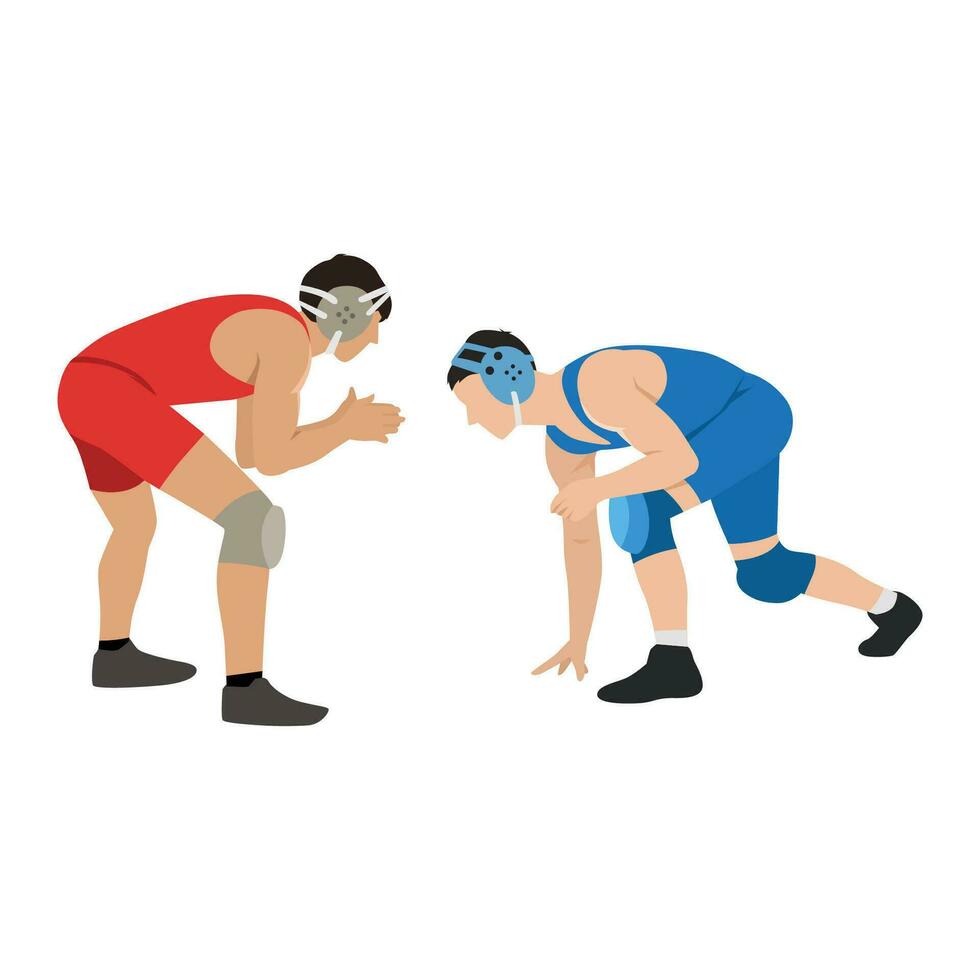 A two young strong athletes is a freestyle wrestlers begin their duel. vector