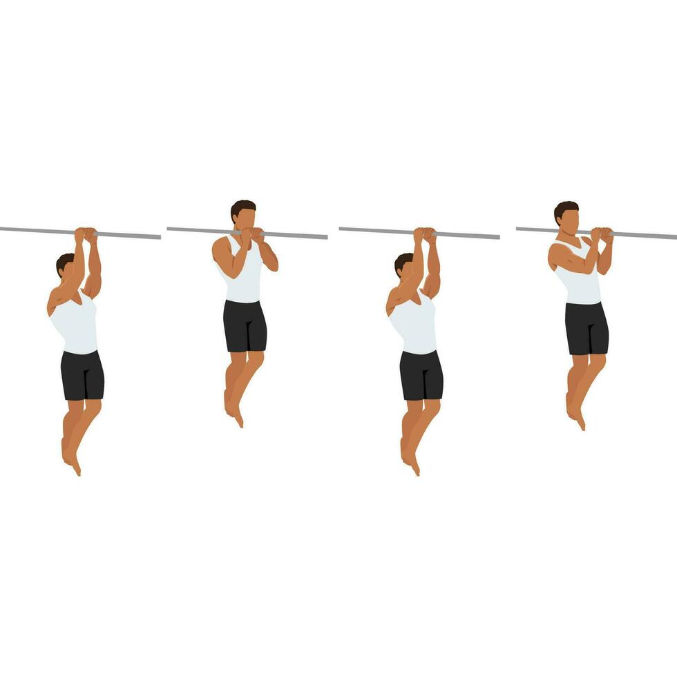 Man doing commando pull up exercise. vector