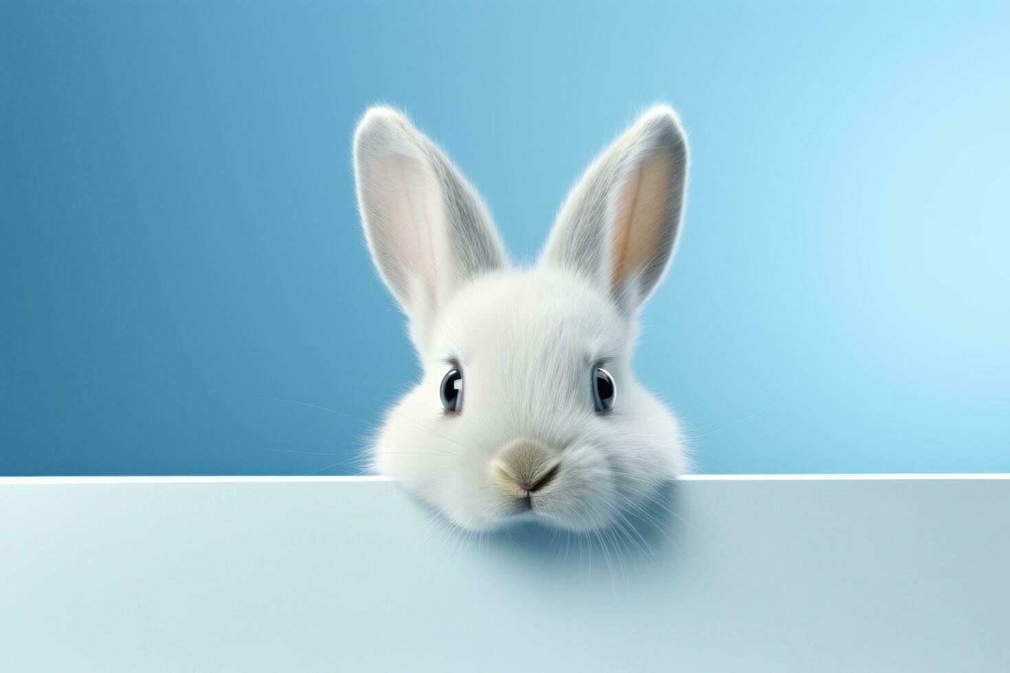 AI generated easter rabbit peeking out of a blue shelf photo