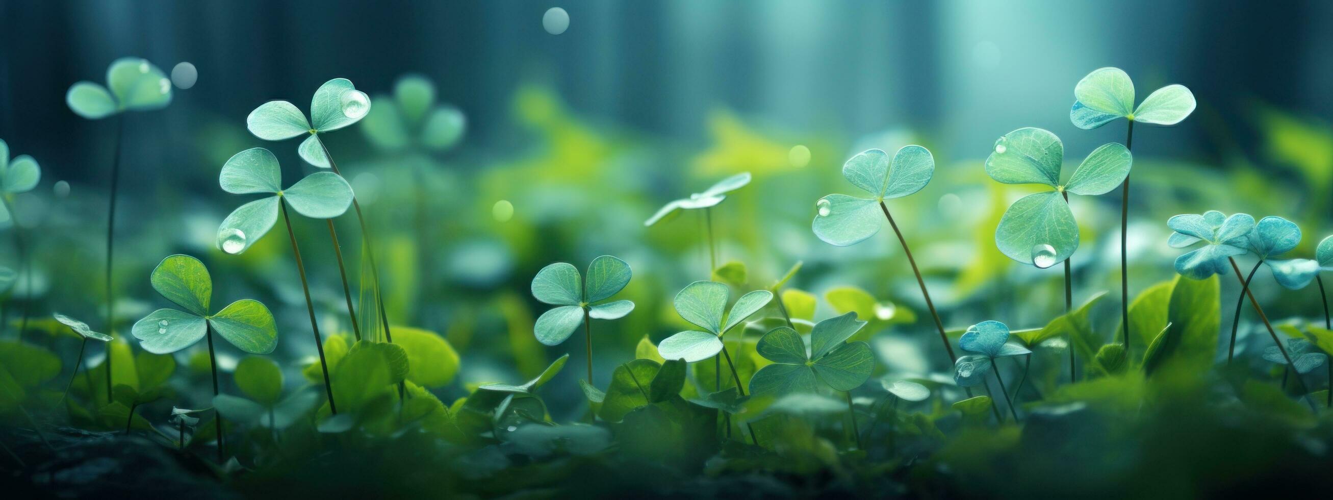 AI generated green clovers, clover leaves photo