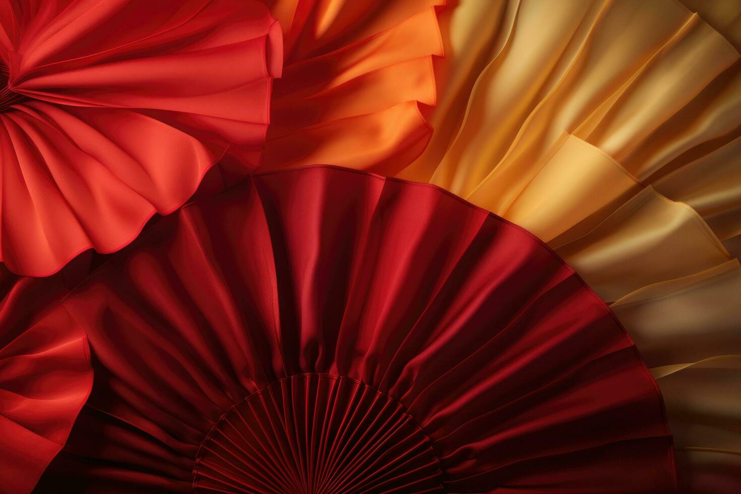 AI generated a red and yellow paper fan with gold insets photo