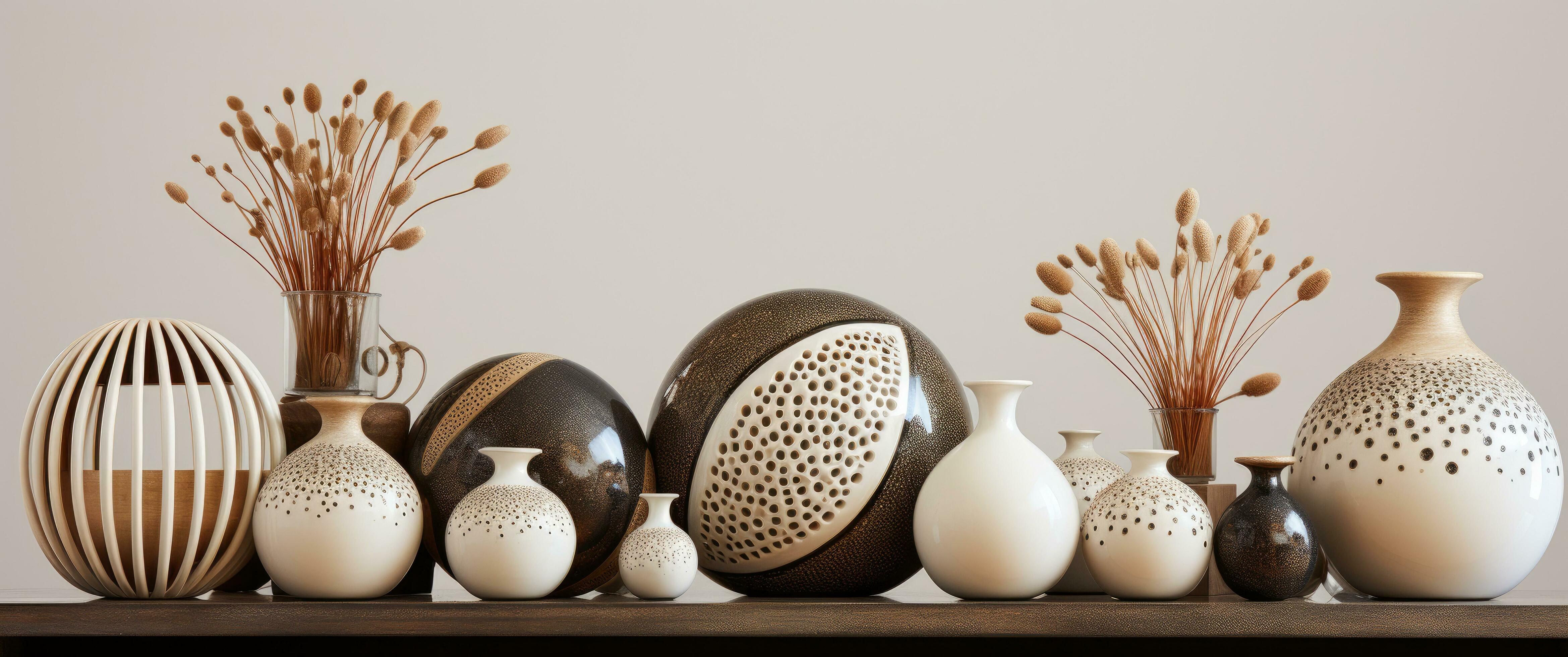 AI generated a white and brown table with rolled vases 35819423 Stock