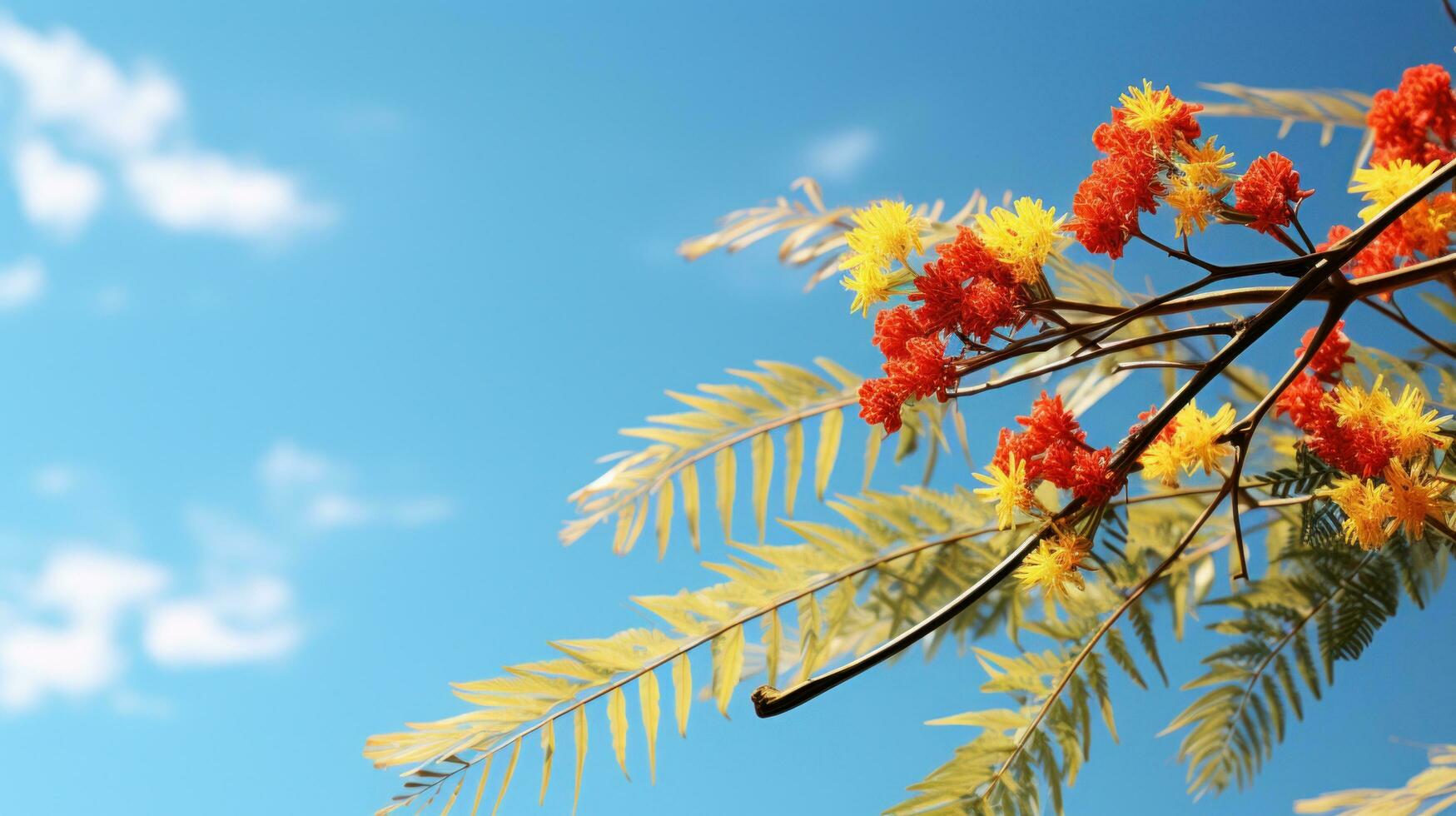 AI generated mimosa branch, flowers, tree branch, branch frame animation photo