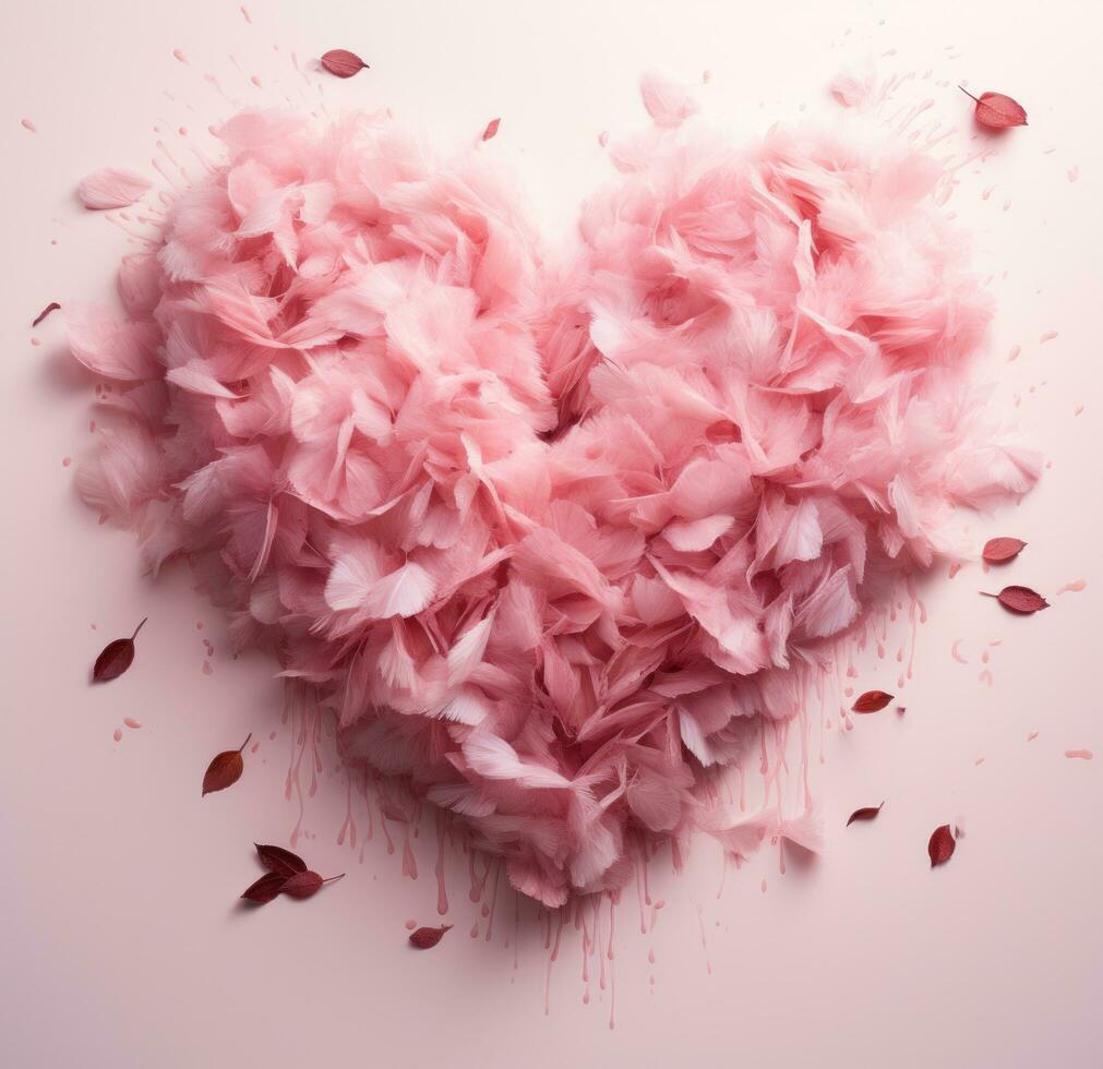 AI generated the pink petals have been arranged into a heart shape photo