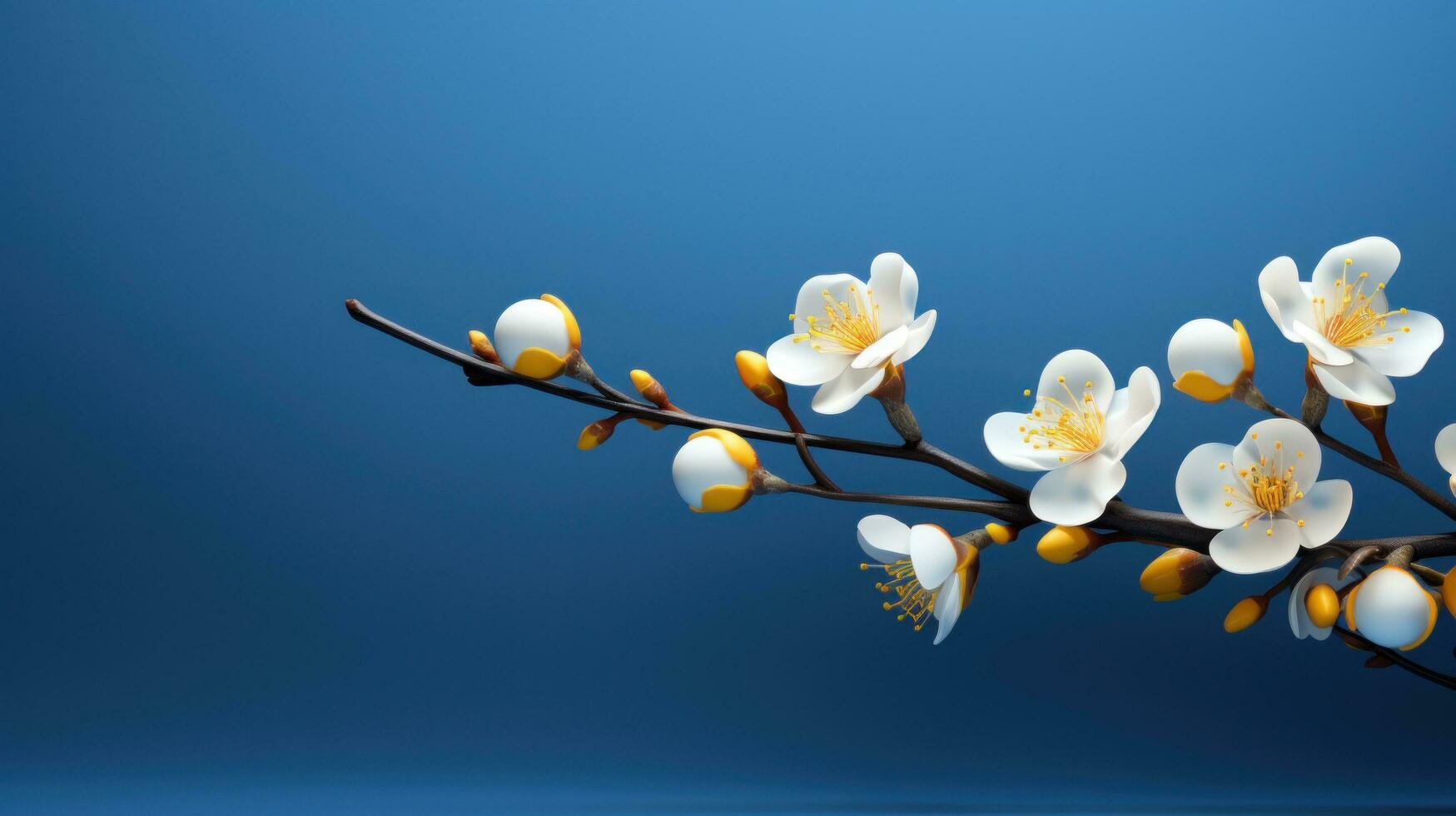 AI generated misha branch with yellow flowers on a blue background animation photo