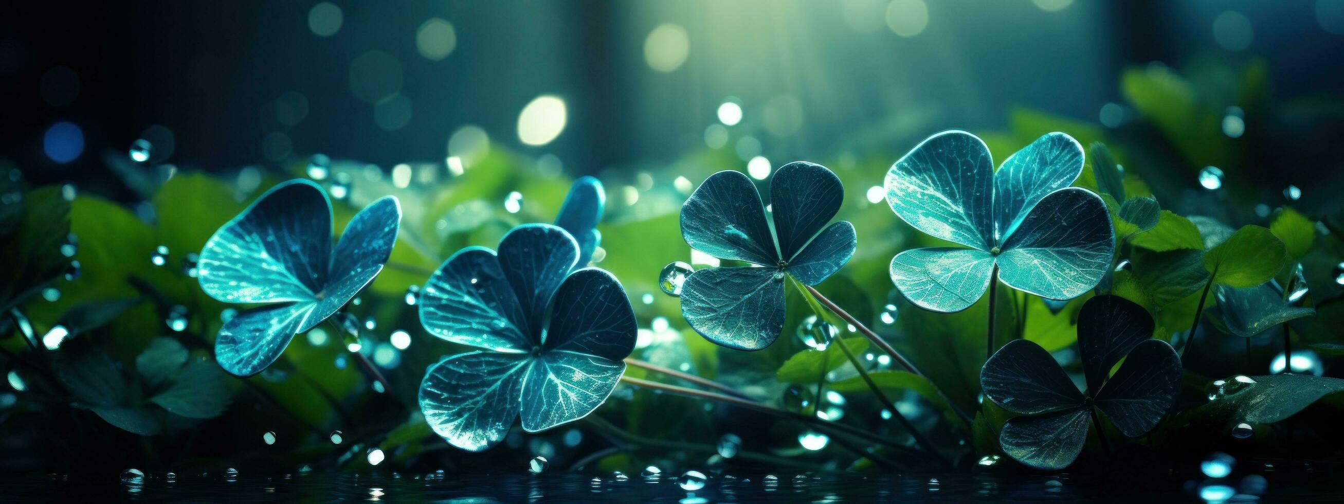 AI generated three shamrocks covered with green leaves, photo