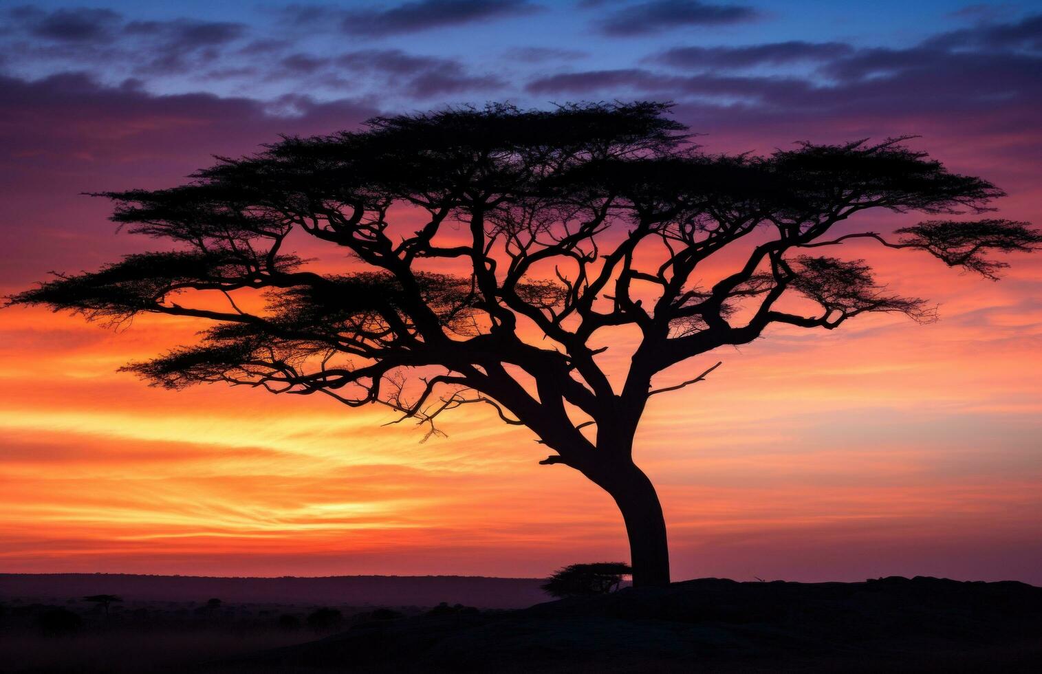AI generated a silhouette acacia tree against the sky photo