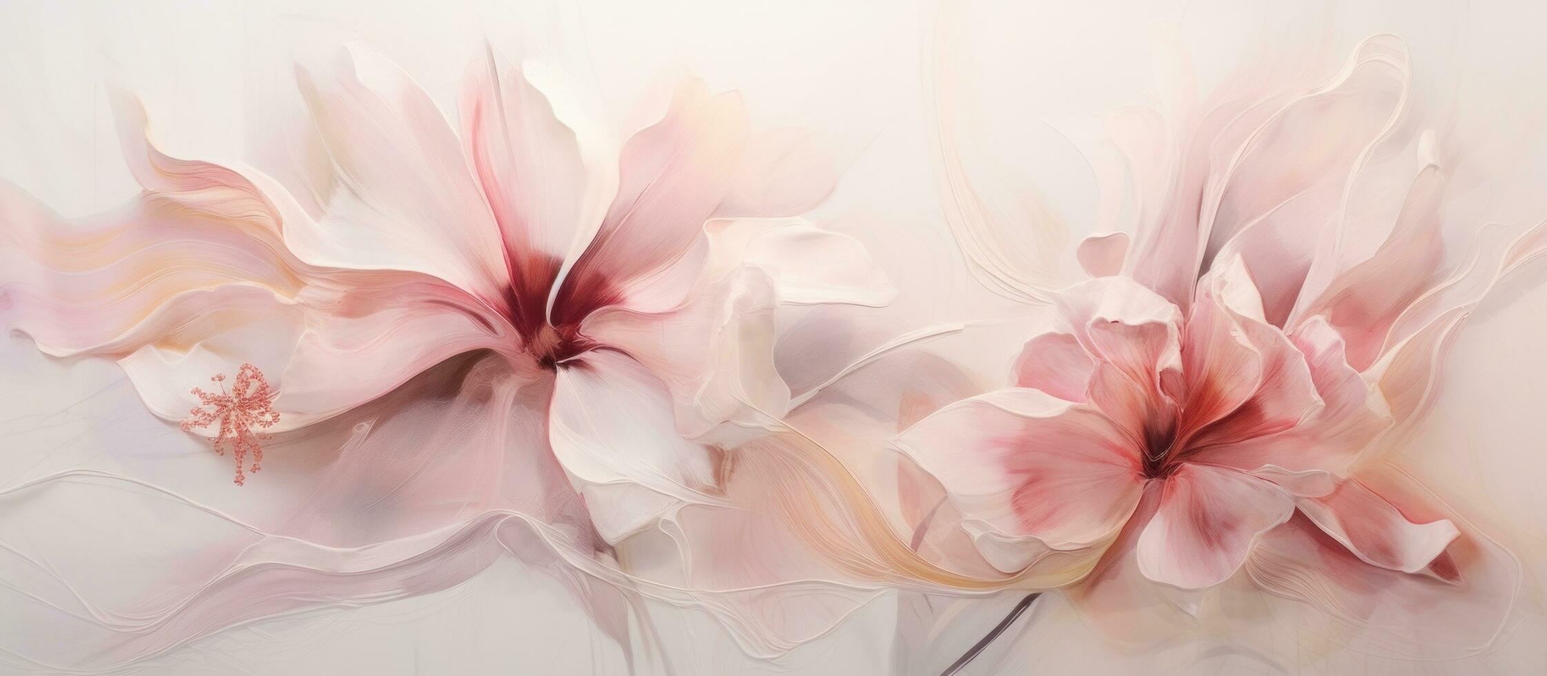 ai generado un pintura de rosado flores en blanco superficie foto
