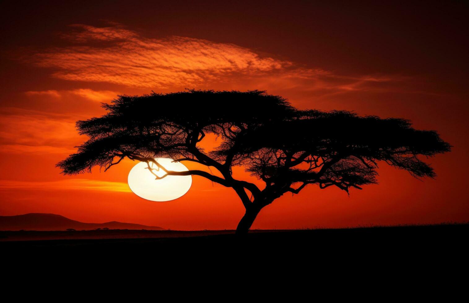 ai generado un silueta acacia árbol en contra el cielo foto