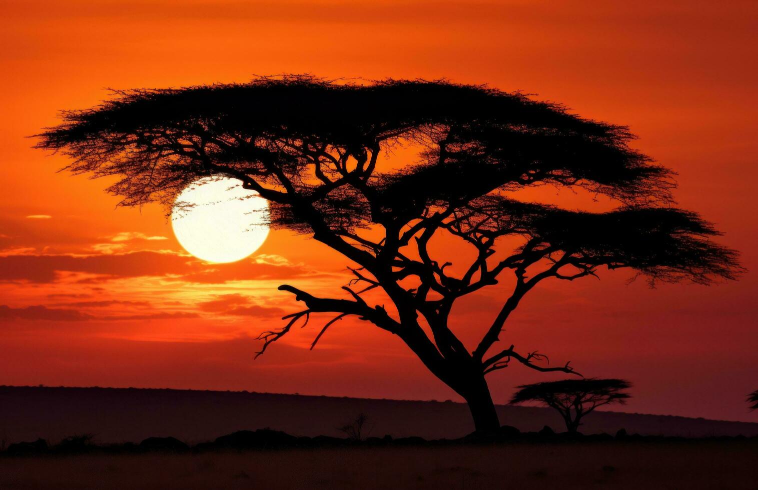 AI generated a silhouette acacia tree against the sky photo