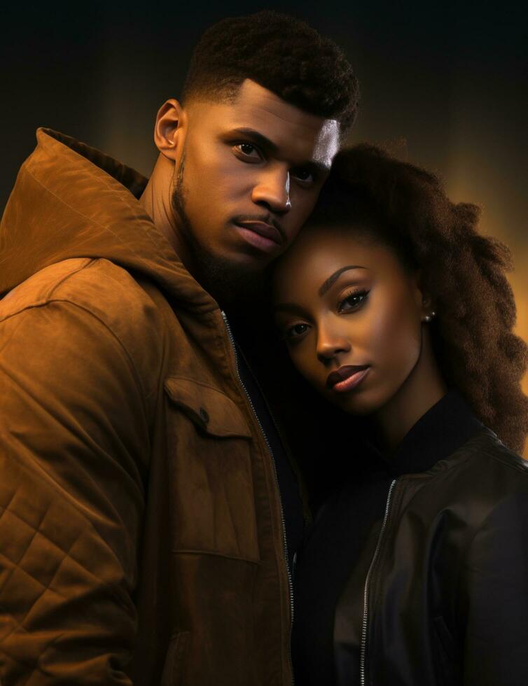 AI generated a young black couple posing for a picture photo