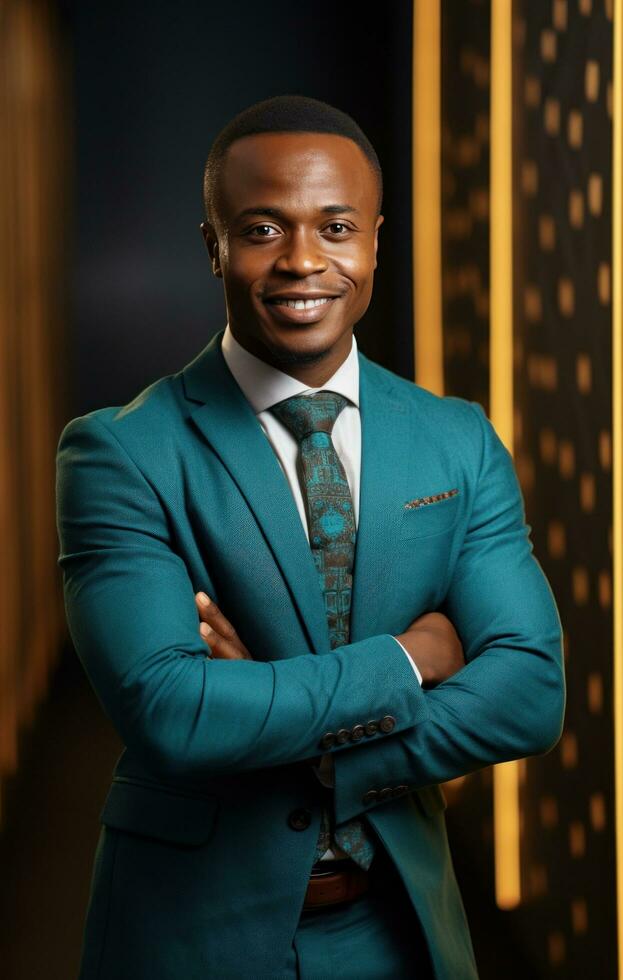 AI generated a smiling business executive in a suit photo