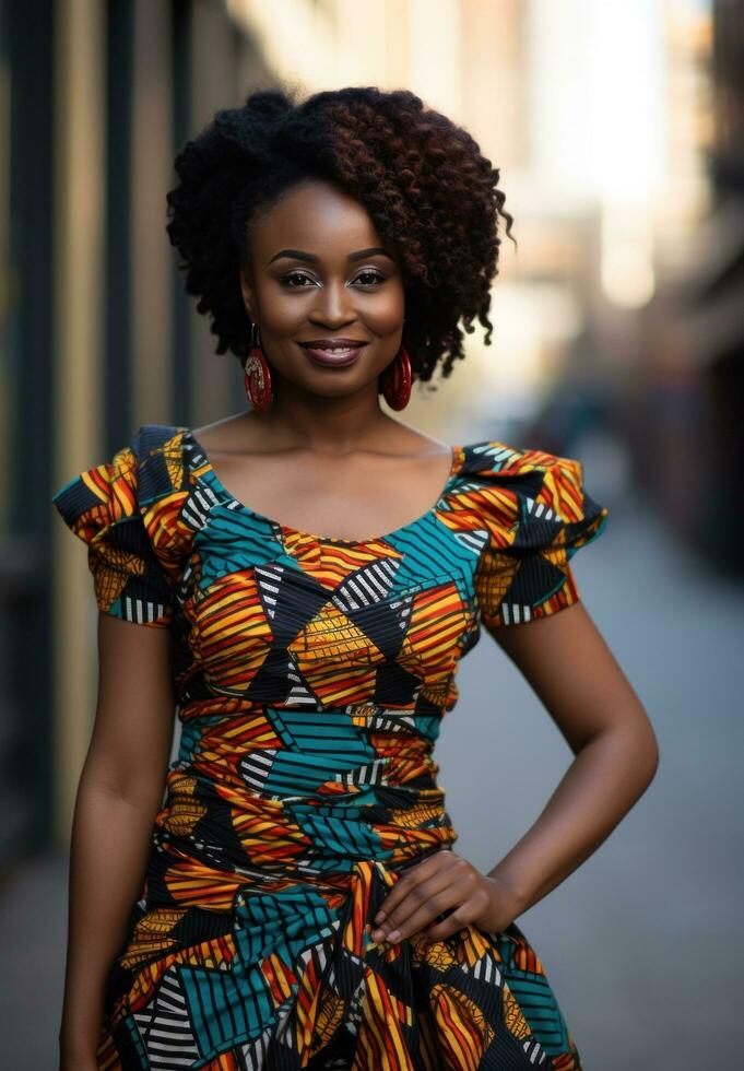 AI generated a african woman wearing african print clothing photo