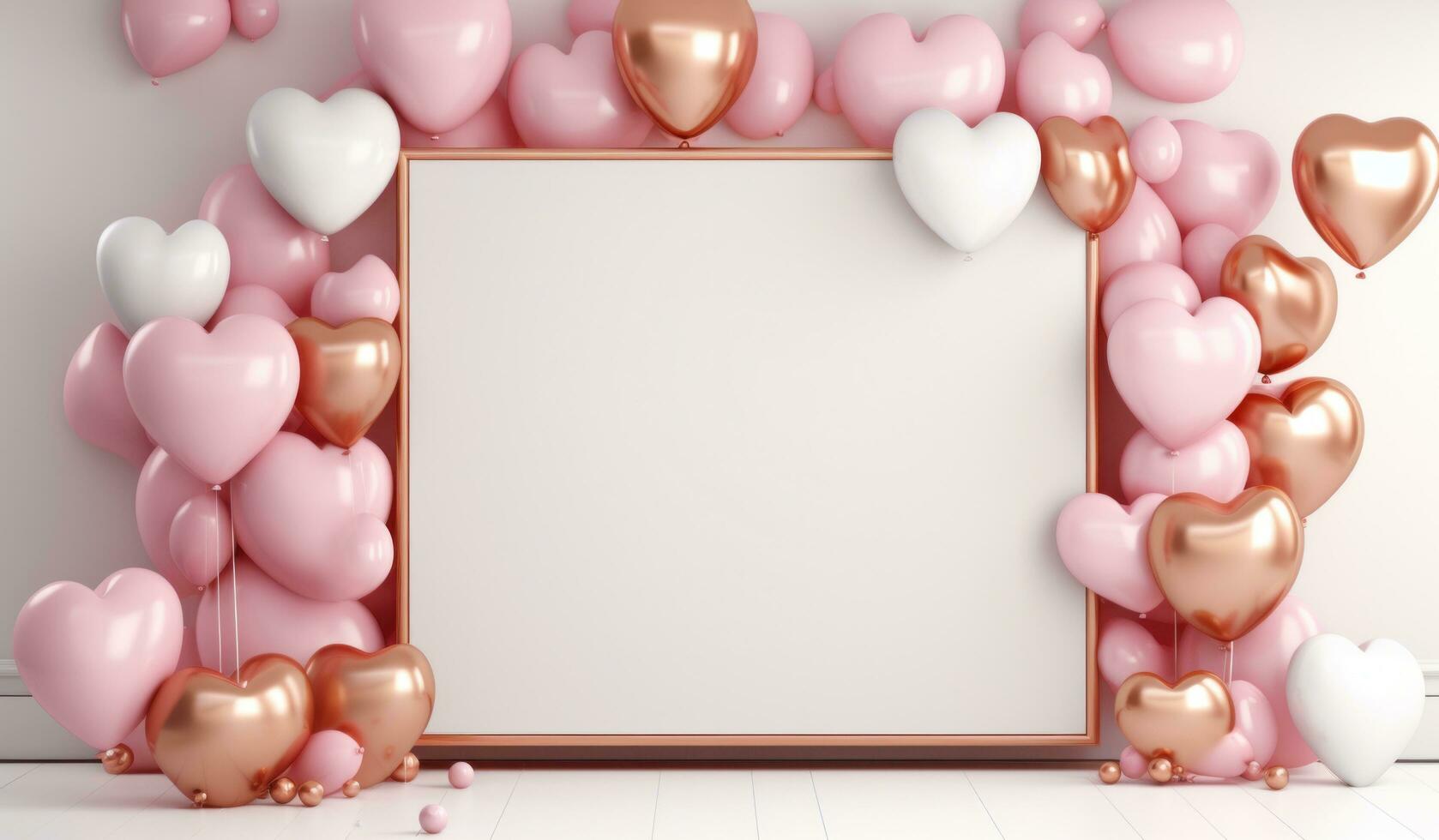 AI generated a background with balloons, gold hearts and pink decorations photo