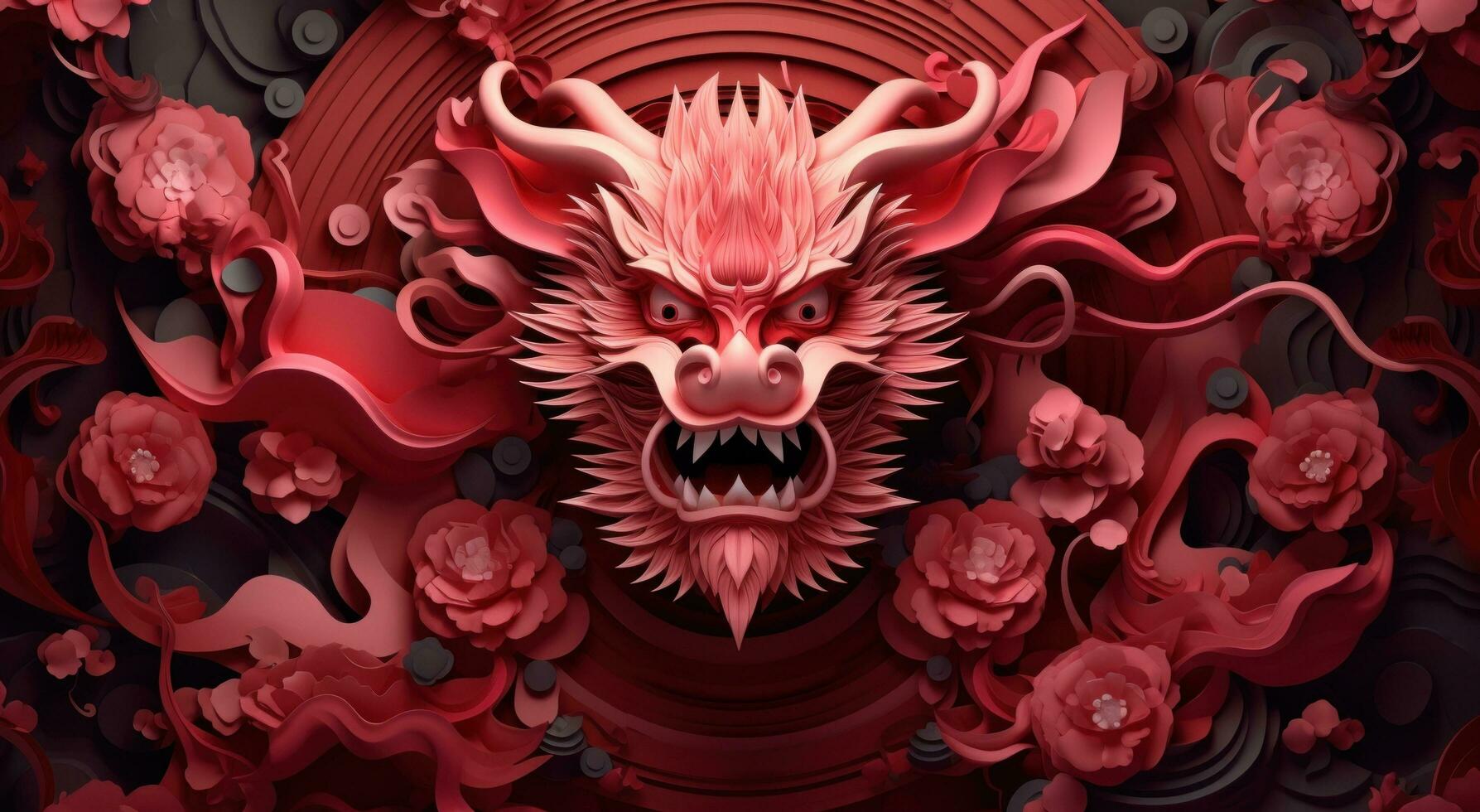 AI generated an abstract red dragon surrounded by paper decor photo