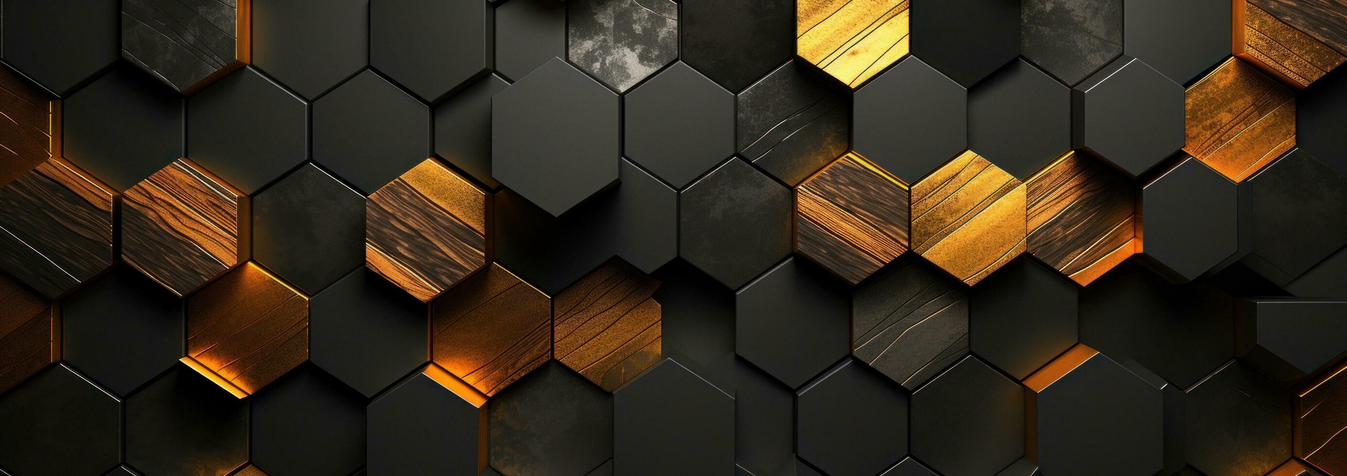 AI generated an intricate pattern of hexagons in golden colors photo