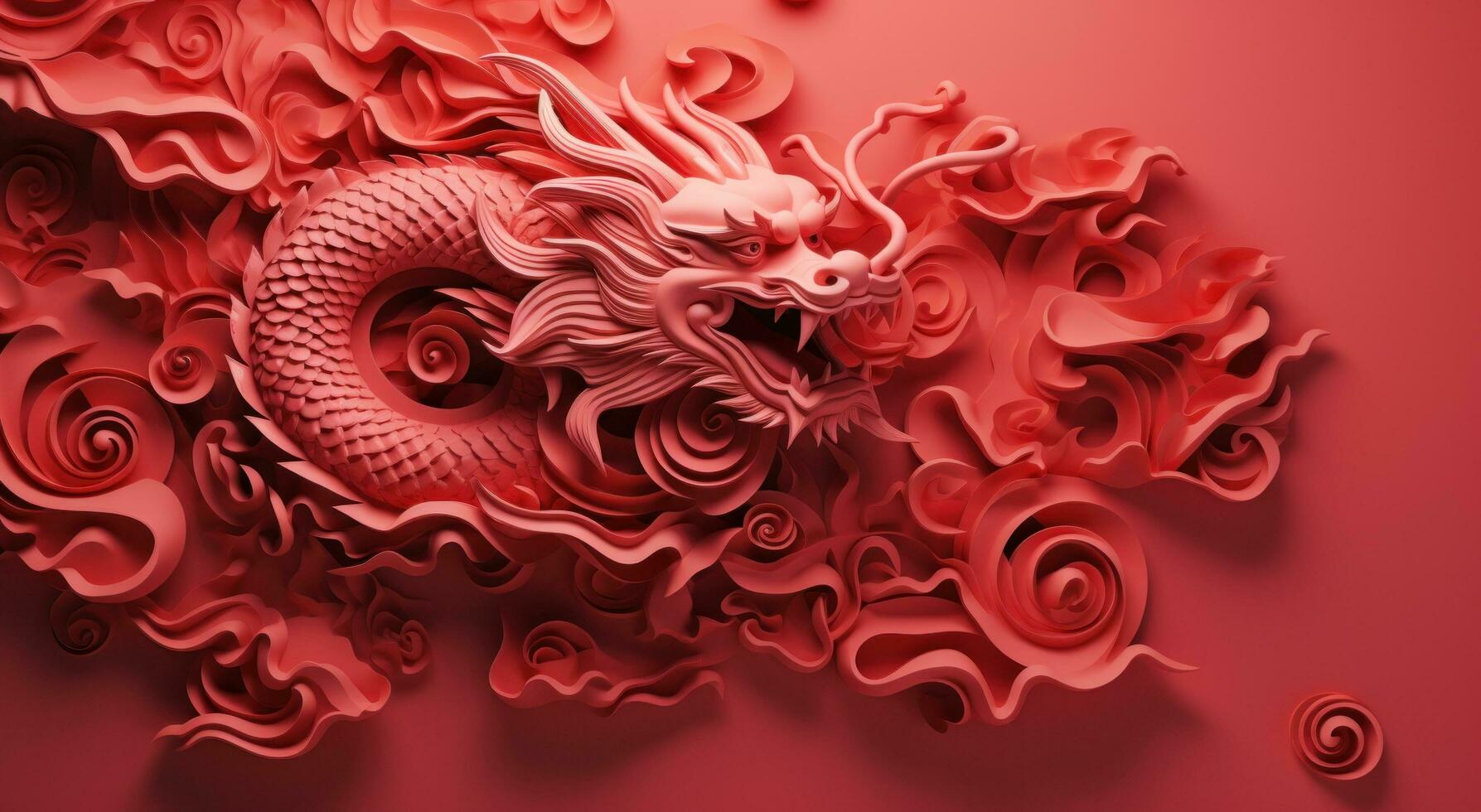 AI generated chinese dragon with swirls on red background photo