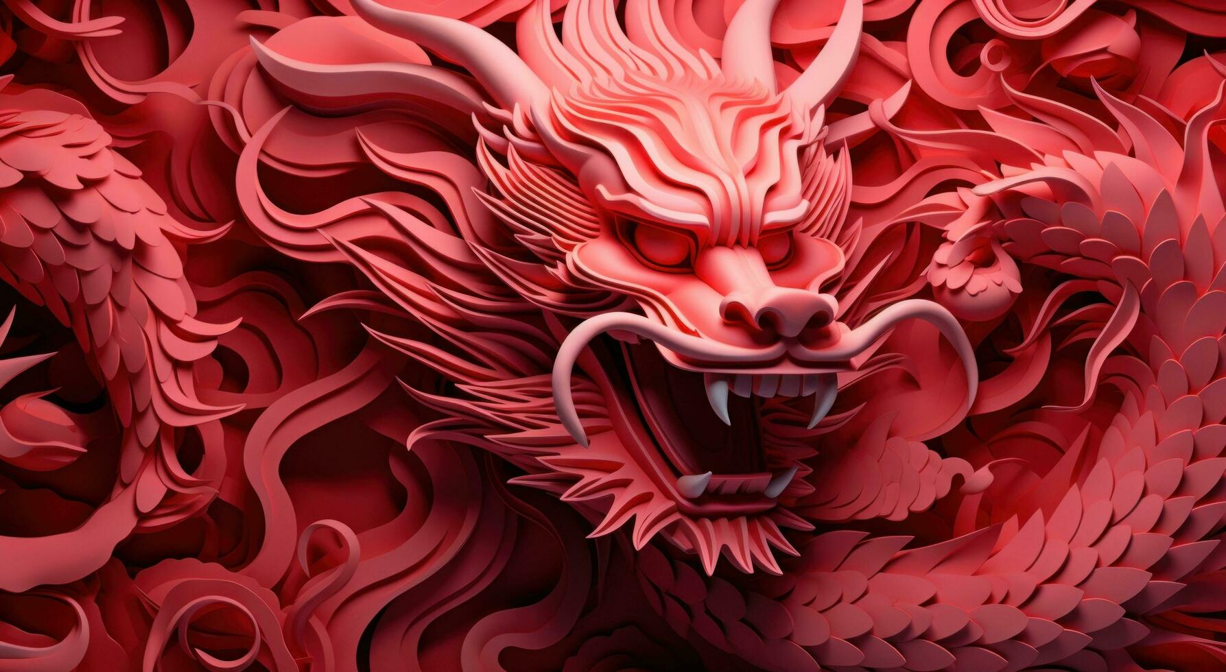 AI generated chinese dragon with swirls on red background photo