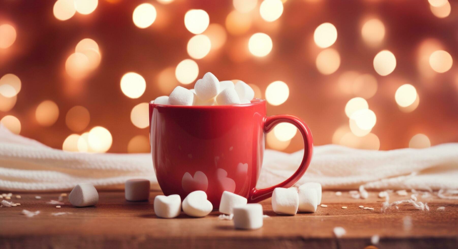 AI generated an mug containing red hot cocoa and mini marshmallows photo