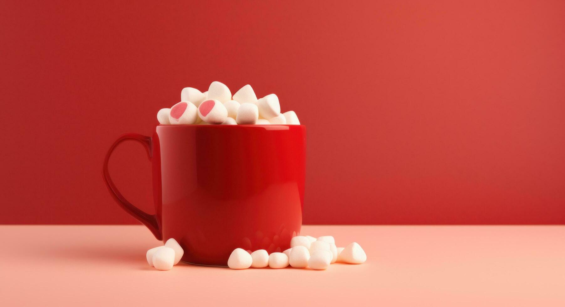 AI generated an mug containing red hot cocoa and mini marshmallows photo