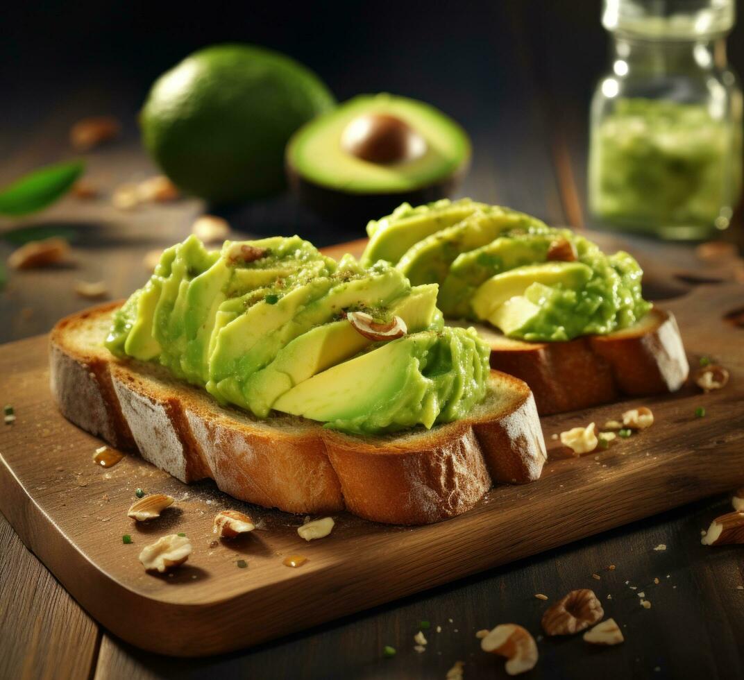 ai generado aguacate en un tostado pan foto