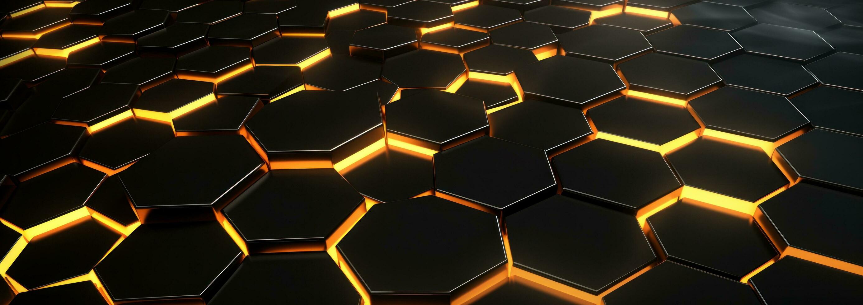 AI generated geometric hexagons and golden lights on a grey background photo