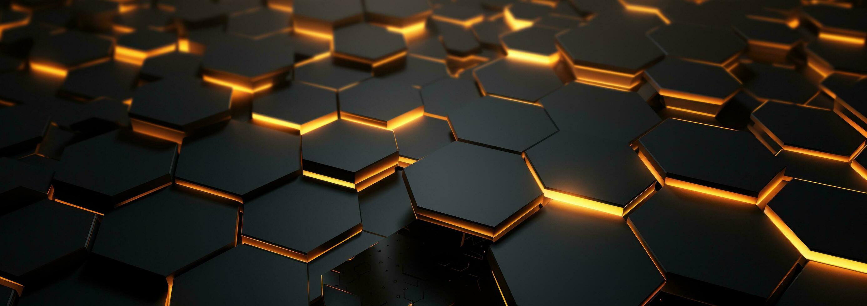 AI generated geometric hexagons and golden lights on a grey background photo