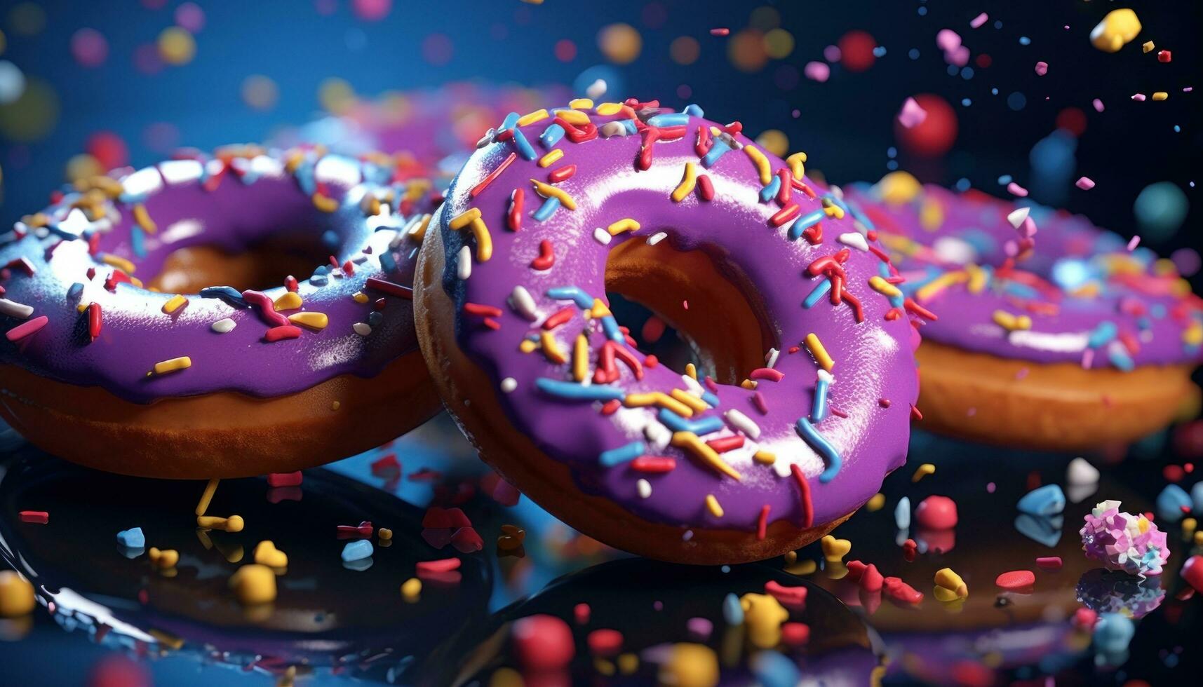 AI generated colorful sprinkled donuts are flying in the air photo