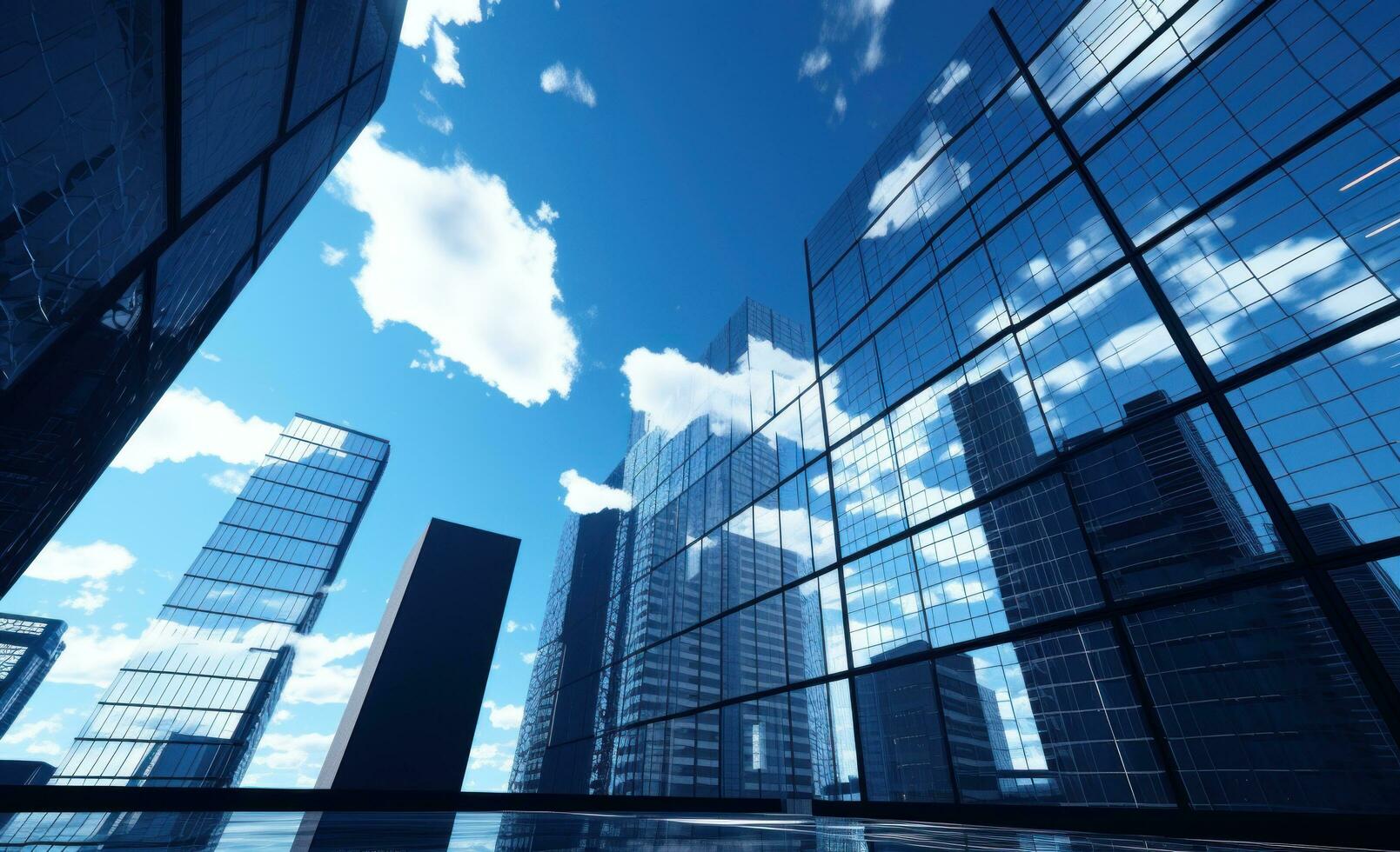 AI generated office buildings with blue sky photo