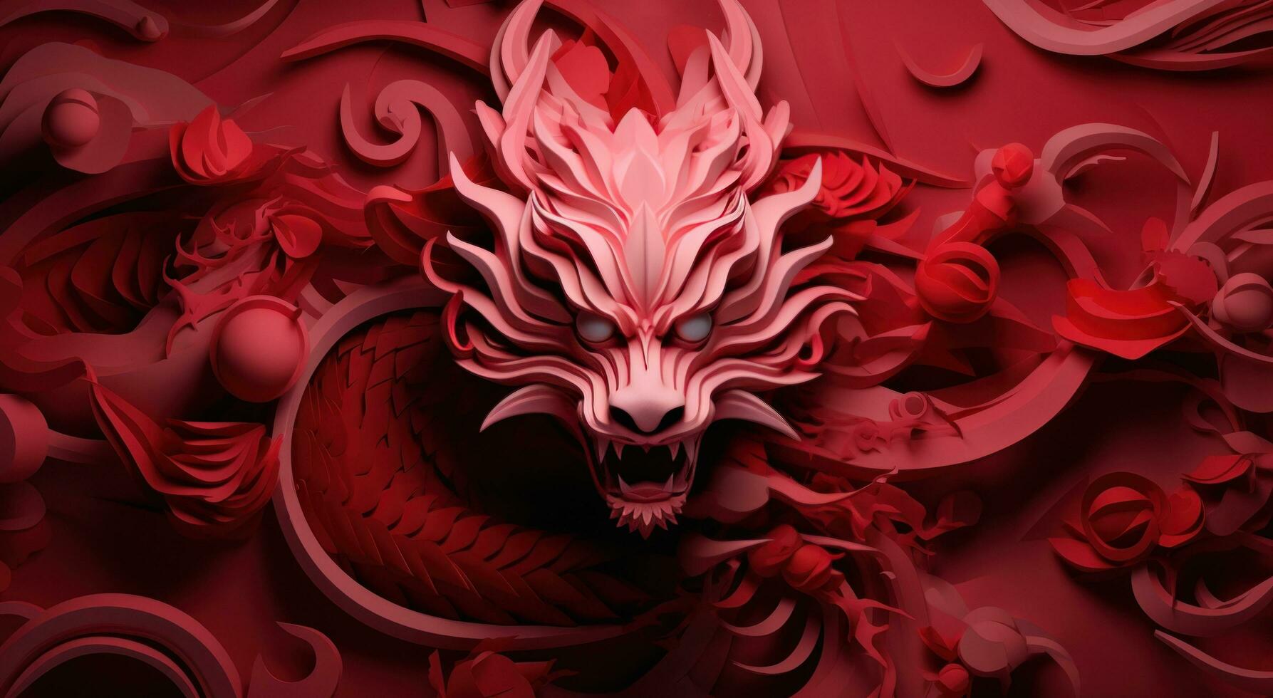 AI generated chinese dragon with swirls on red background photo