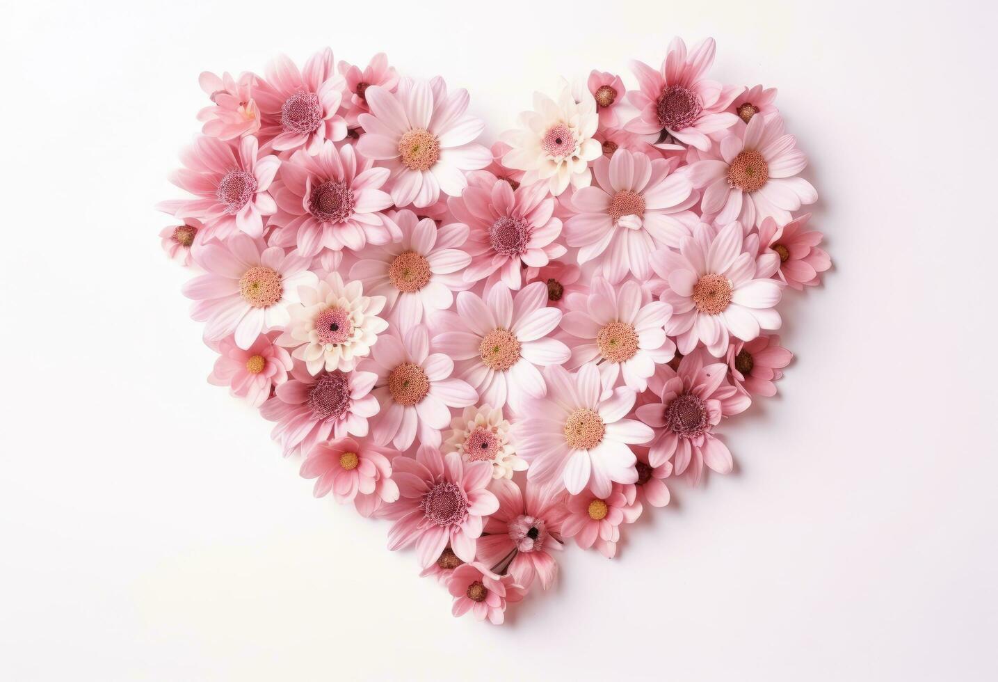 AI generated pink flowers heart shaped photo