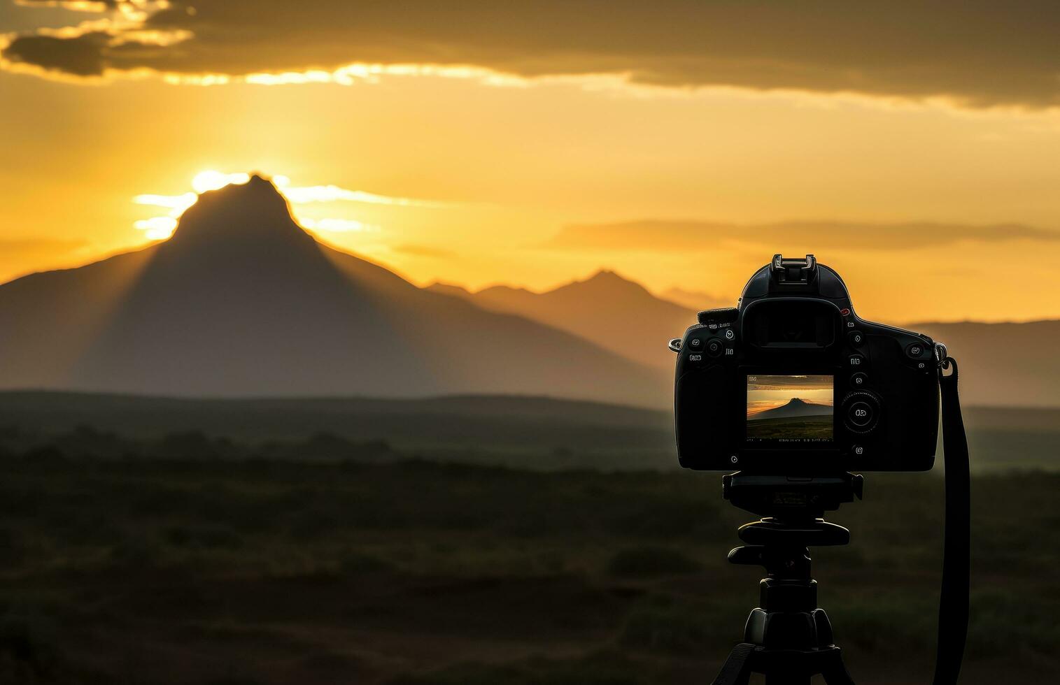 AI generated the dark horizon of kenya peaks in the middle of the sunset photo