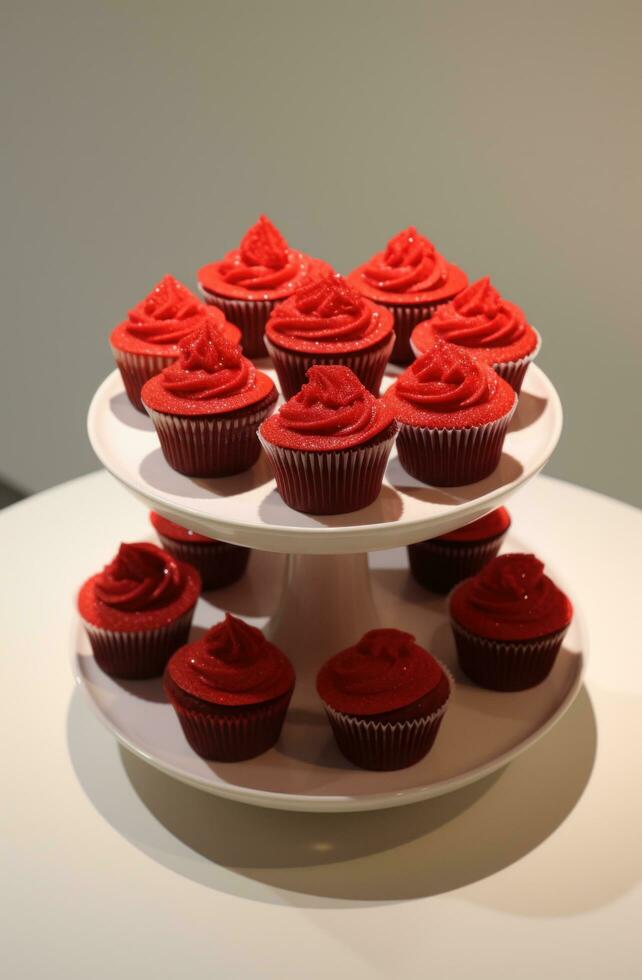 AI generated heart shaped bowls of red icing photo