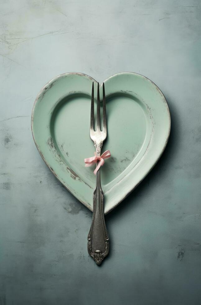 AI generated this image reveals a plate with a heart shaped fork photo