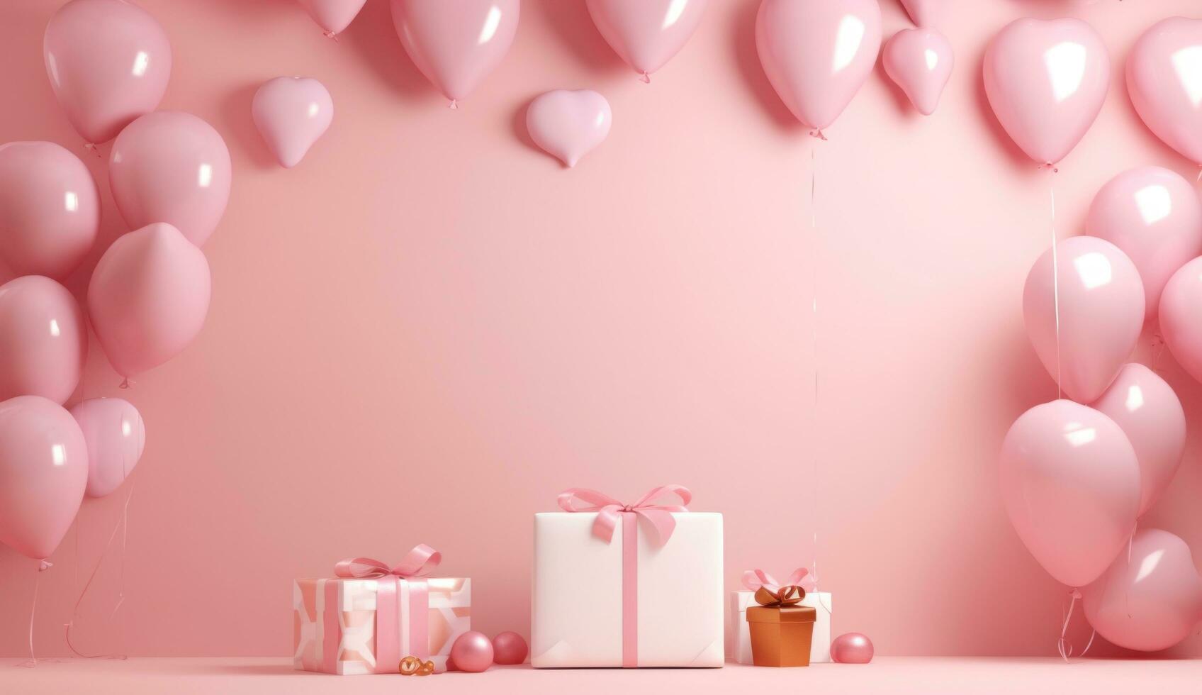 AI generated pink background with heart shape on it and gifts photo