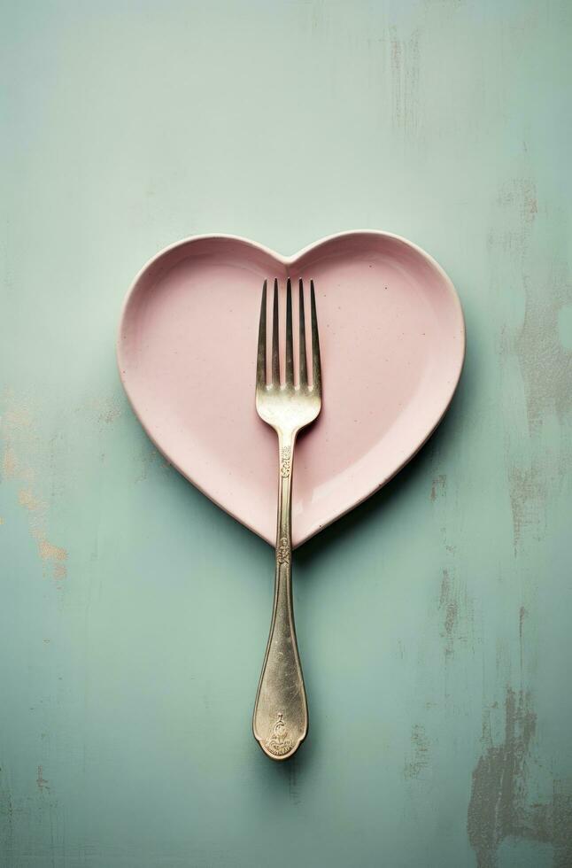 AI generated this image reveals a plate with a heart shaped fork photo