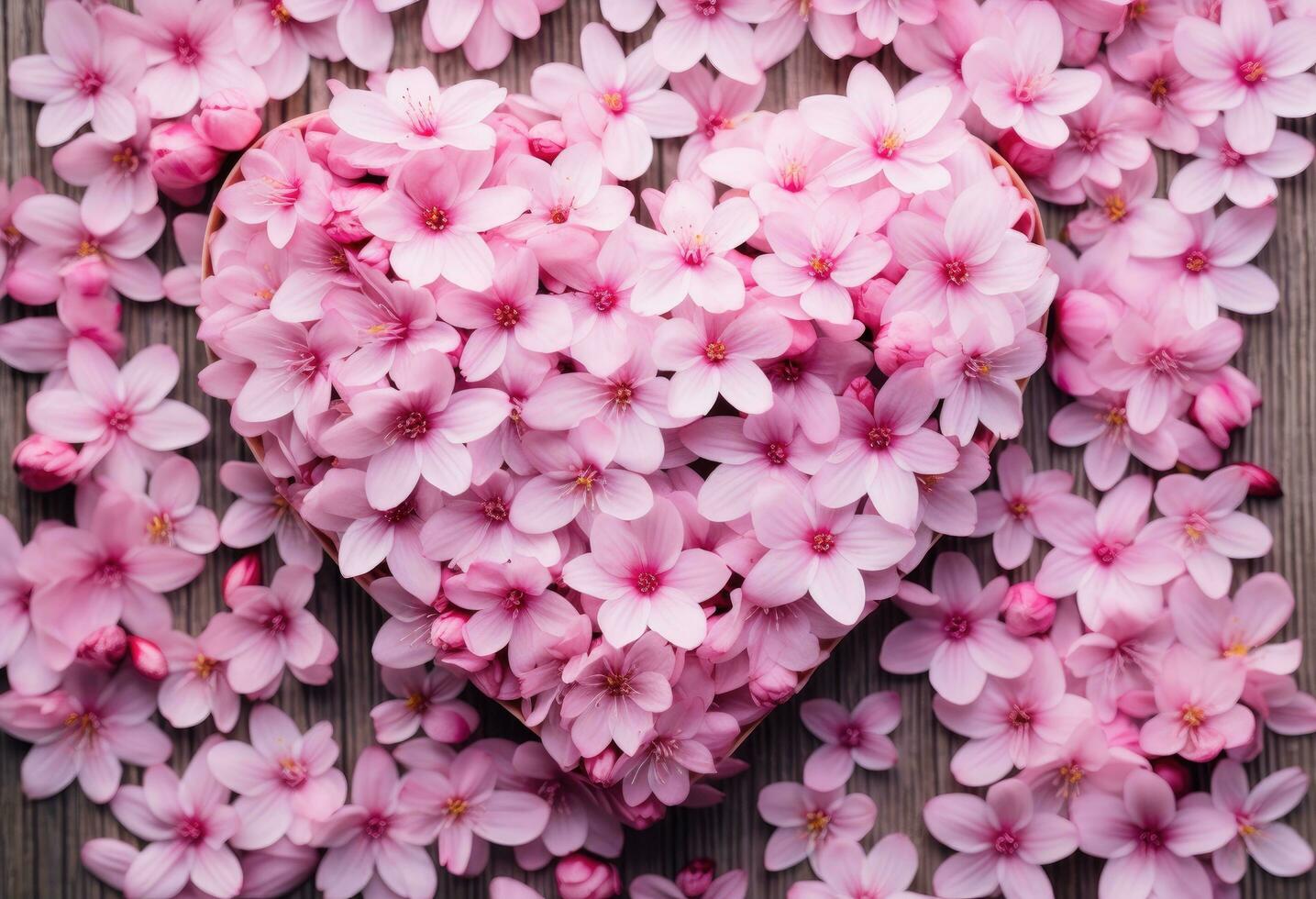 AI generated pink flowers heart shaped photo